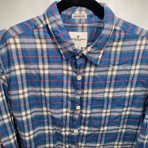 American Eagle Shirt Mens Size Large Blue Plaid Long Sleeve Seriously Soft